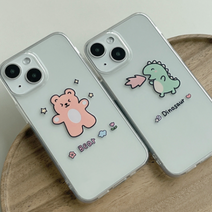 하유 아이폰 곰돌이 케이스 공룡 케이스 아이폰 7 8 7+ 8+ X 11 12 13 14 미니 플러스 프로 맥스 투명 젤리 핸드폰 케이스 커플 우정폰케이스