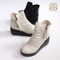 소가죽 통기성 좋은 펀칭 통굽 앵클 부츠 엄마 중년여성 어머니 키높이 신발 P860