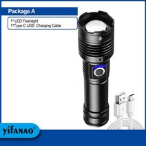 서치라이트 초강력 후레쉬 휴대용 미니 캠핑랜턴 고출력 손전등 충전식 야외 방수 전술 손전등 줌 토치, 패키지 f, xhp50-2600mah