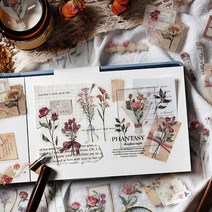 빈티지 꽃 편지 소품 압화 PET 다꾸 스티커 4종, 2.파란꽃 (ST-3047)