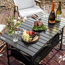 메이튼 레드와일드 높이조절 캠핑 롤 테이블 블랙 초 경량 알루미늄 접이식 키친 감성