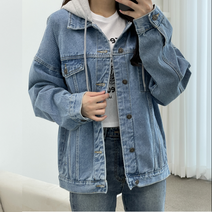 바이건 루즈핏 데님 후드 탈부착 청자켓 [두께감 UP]