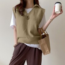 데일리앤 여성 오픈 카라 브이넥 니트 베스트 조끼 홀터