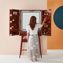 [리퍼] 오늘도 예뻐 양문형 LED 원목 수납 화장대, 월넛