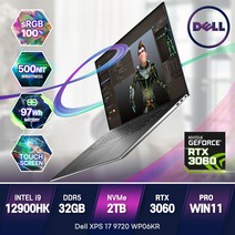 델 2022 노트북 XPS 17 9720 WP06KR 코어i9 RTX3060 17인치 터치디스플레이 플래티넘실버 윈11프로 그래픽작업 게이밍 노트북, DELL XPS 17 9720-WP06KR, WIN11 Pro, 32GB, 2TB, 플래티넘 실버