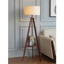 원목 스탠드 조명 선반 장스탠드 거실 침실 침대 옆 빈티지 엔틱 무드등 인테리어, 로그 + 12와트 따뜻한 조명