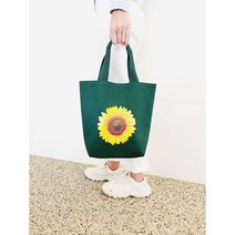 채우다 상점 그린 썬플라워 보조가방 가벼운 손가방 에코백 에코가방 외출가방 준비물가방 다용도가방 예쁜토트백