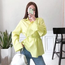 [당일배송]여성 빅사이즈 네온 컬러 캐주얼 랩 디자인 끈 포인트 블라우스[MW04130HY]
