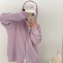 WZC 봄가을 후드 니트 가디건 무지 골지 루즈핏 긴팔 여성상의 빅사이즈 6가지 컬러