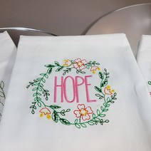 웨딩포 코튼 냅킨 키친크로스 화이트 영문 문양 자수 45 X 70 cm American Country Style Kitchen Textile, Hope, 1매