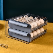 서랍식 계란 수납함 냉장고 신선도 유지 계란 32칸 계란 수납함 이중 정리 계란통, 서랍 계란통 회색