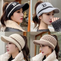 겨울 썬캡 골프 모자 골프캡 캡모자 느트 앙고라모자 니트캡 털모자, B로고-블랙