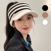 보드미 여성골프모자 스포티한 스트라이프 니트 선바이저 겨울골프모자