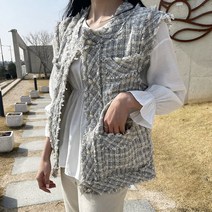 마이시즌 여성 오브 진주 트위드 베스트