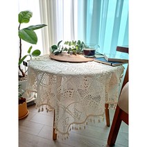 손뜨개 식탁보 태슬 테이블보 크로쉐 레이스 미니 협탁보 협탁커버 패브릭 깔개 덮개 커버, 손뜨개 협탁보 테이블보 85x85