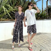 커플비치 블랙앤화이트 신혼여행 결혼 웨딩촬영 해변 해수욕장 반바지티셔츠 남자 여성 원피스드레스 4212
