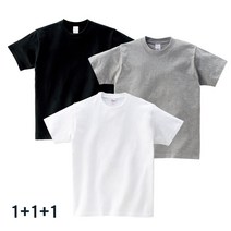 완티 1+1+1 남녀공용 17수 라운드 반팔티 3장세트 무지 면티 (화이트.블랙 그레이)