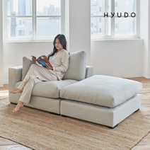 [4월 혜택 40000원 즉시할인] 휴도 시월의 동백 구스 아쿠아 패브릭 소파 2인 3인 소파 푹신한 카우치 화이트 쇼파 (쿠션 증정), 2인 오픈형 소파 우형 (HH02052)