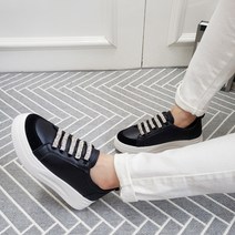 구두모모 가죽 비즈 밴딩끈 키높이 통굽 스니커즈 (4cm)