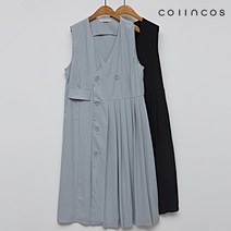 코인코즈 V넥 버튼 플리츠 여성 나시 롱 원피스 IY3AO8050