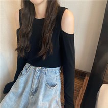 오픈숄더긴팔티 일찍이 봄 디자인감각 화이트 이너티셔츠 여성 매너 상의 2151293944