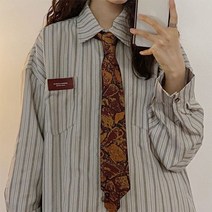 houzhou 빈티지 스트라이프 셔츠 넥타이 대형 긴 소매 일본 스타일 블라우스 여성 미적 의류 히피 가을 패션