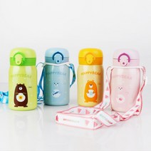 홈애니 SUS304 보온보냉 원터치 미니 텀블러 보온병 + 스트랩, 250ml, 옐로우 베어