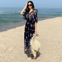 여성용 에스닉 패턴 스모그 원피스 37958