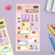 BT21 라벨 스티커 미니니 BTS 귀여운 캐릭터 방탄 네임 스티커 모조지 치미 타타 쿠키 알제이 슈키 코야 망, BT21라벨스티커미니니 쿠키