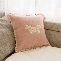 마벨로제 리본 뽀글이 극세사 겨울 소파 쿠션 커버 거실 쇼파 쿠션 인테리어, 핑크