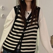 기타 학생 여성 캐주얼 스트라이프 니트 조끼