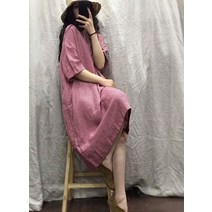 체크원피스 체크원피스 빅사이즈 아트 여성복 뚱뚱한 mm빈티지 어려보이는 체크 루즈핏날씬해보이는 v칼라린넨 원피스 여름 a형롱스커트
