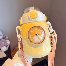 YACHEN 귀여운 캐릭터 텀블러 보온병 원터치 빨대텀블러 700ml, 노란색