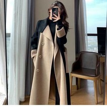 여성용 브레스트 가디건 코트 주름 방지 라펠 모직 패치워크 트렌치