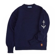 국내 정품 건지 울른스 Guernsey Woollens 크루넥 홀가먼트 스웨터 - 네이비
