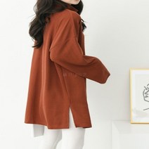 다잇템 [다잇템] 여자 색상 드레스 슬릿 터틀넥 빅사이즈 롱 티셔츠