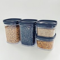 이노마타 투명 캐니스터 사각 밀폐용기 블랙, 520ml, 4개