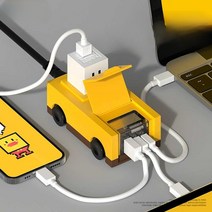 고속충전기 케이블 전선 헤드 멀티 레트로 자동차모양, 흰색 세트