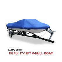 X AUTOHAUX 14-22FT 210D 트레일러 가능 보트 커버 방수 UV 프로텍터 낚시 스피드 V-모양 블랙 자외선 차단, Blue 17-19FT