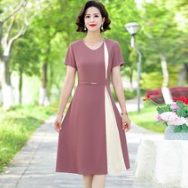 48. 물결패턴 여름반팔원피스 허리벨트장식