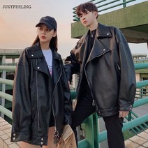 JUSTFEELING 커플룩 캐주얼 멋있는 남여 라이더자켓 와이드핏 집업 코트 잠바