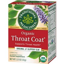 Traditional Medicinals Organic Throat Coat Herbal Tea Supports Throat Health (Pack of 1) - 16 Tea, 16 bag (1박스/총 16티백)