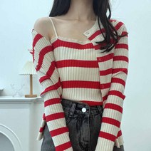 [나시+가디건 세트] 보더 단가라 나시 세트 가디건 투피스 셋업