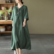 여성 린넨 원피스 브이넥 빅사이즈 오버핏 캐주얼 여자 봄 가을 롱원피스 30대 40대 50대 중년 2022 linen dress women JX0222