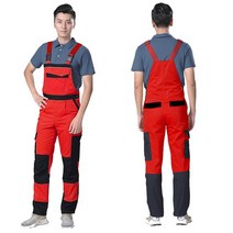 남자점프수트점프슈트작업복멜빵작업복 턱받이 작업복 캐주얼 대형 민소매 바지 보호용 스트랩 점프 슈트 포켓 유니폼, [03] L, [02] Red