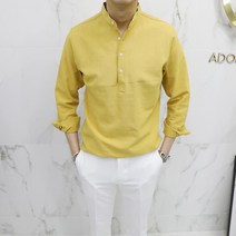 아도르클래식 남성용 여름 린넨 헨리넥 셔츠 Sk