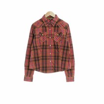 빈폴 오렌지레드 체크 면혼방 투포켓버튼긴팔셔츠 여자 S [85] 2314