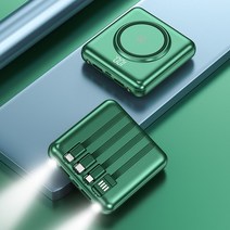 차량용맥세이프 호환 미니 보조베터리 20000mAh 휴대용 Qi 무선 충전기 10000mAh Poverbank 내장 케이블 C 아이폰 13 Xiaomi mi, [01] 10000mAh, [01] Green