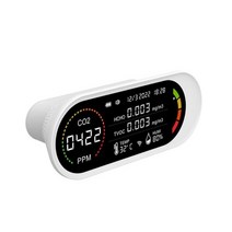 가정용 다기능 반도체 센서 공기질 감지기 이산화탄소 TVOC 백라이트 LCD 디스플레이 CO2 테스터, White 5 in 1