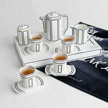 커피잔 세트 선물 카페 컵 라뗴 홍차잔 북유럽, 컵4개 접시4개 캔1개 트레이1개